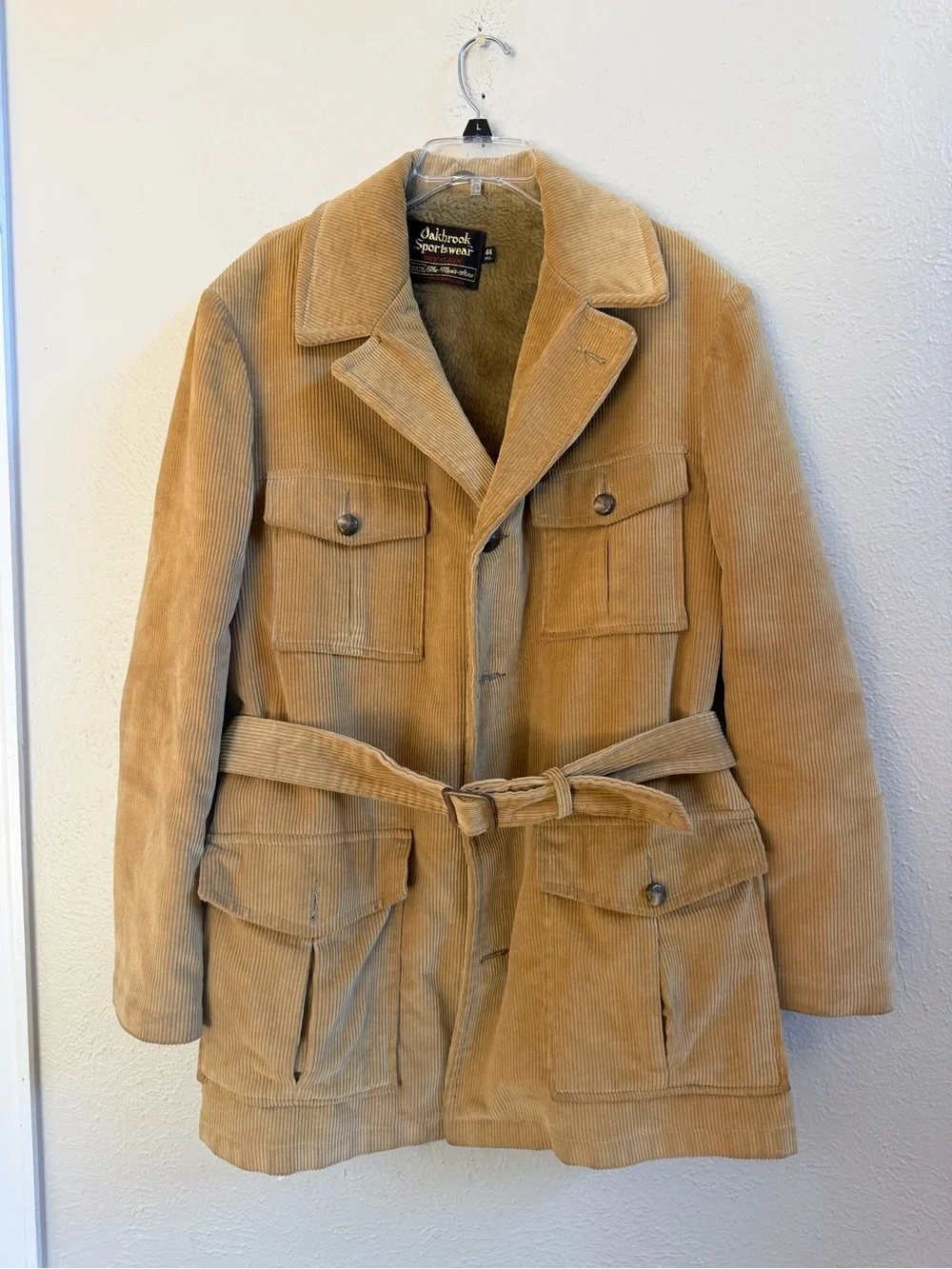Oakbrook Sportswear tan corduroy faux fur jacket